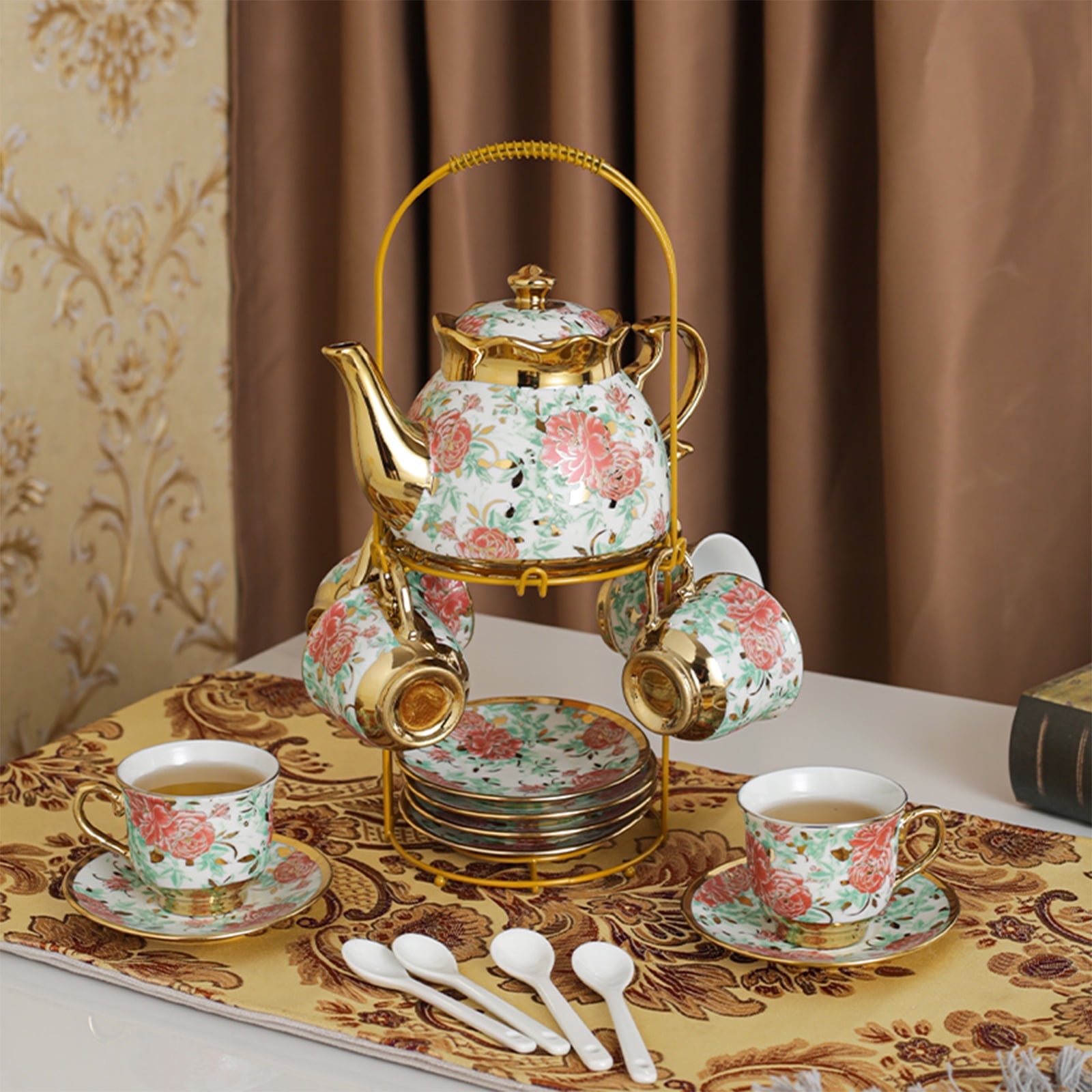 家電 Handmade porcelain Coffee sets in velvet box SLLINGLUO 20 Pieces Vintage Rose Porcelain Tea Cup Sets, Ceramic