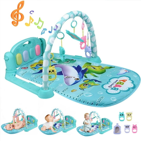 SLLINGLUO 3-in-1 Baby Play Mat & Activity Gym for Infant, Blue