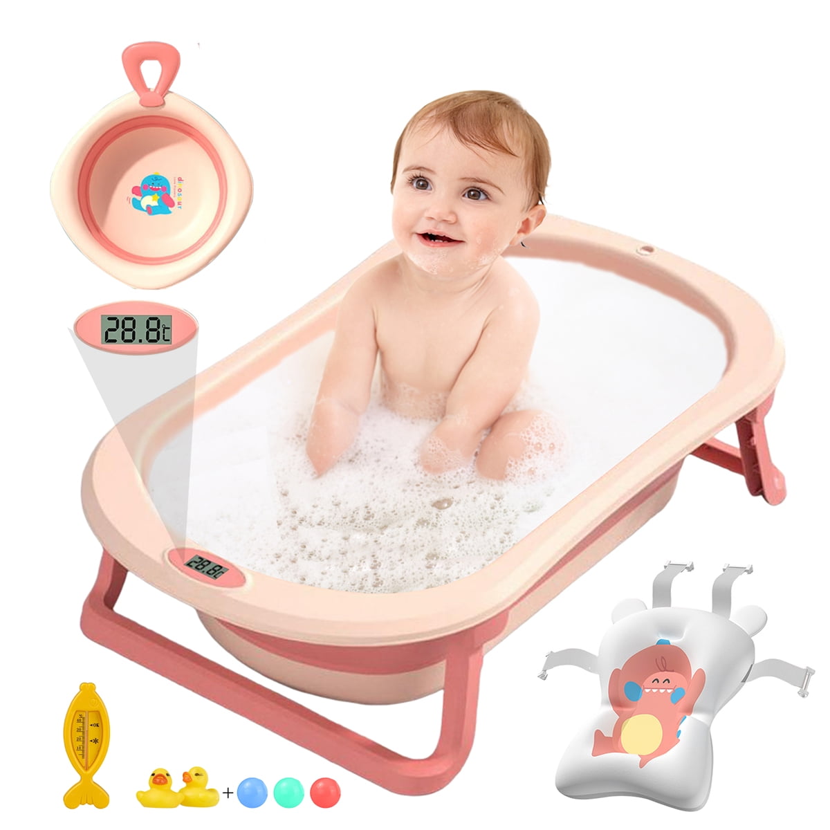 SLLINGLUO 31 Non Slip Baby Bath Tub with Safety Bathing Sling Foldable Portable Newborn to Toddler Pink Walmart