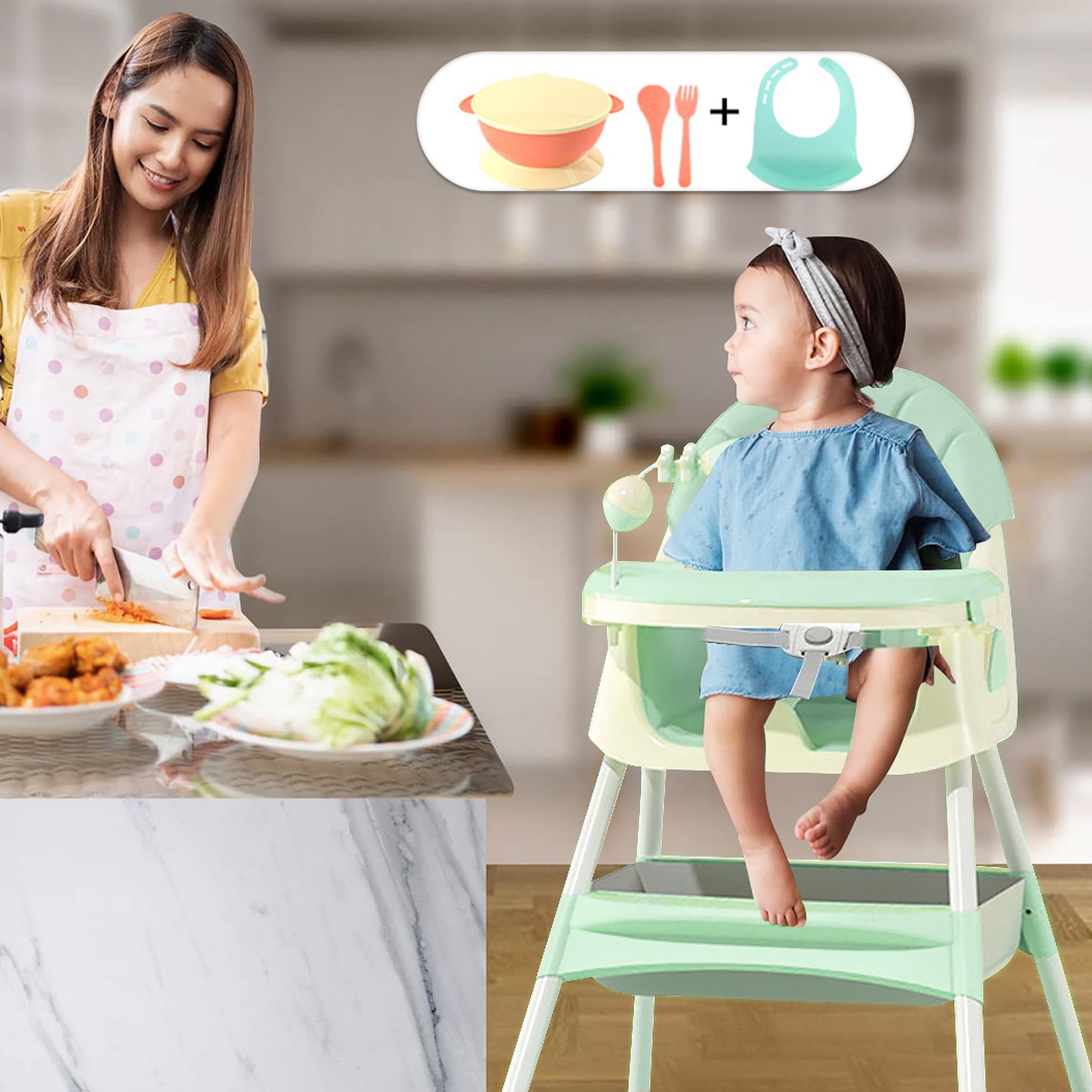 SLLINGLUO 4in1 Baby Highchair with 5Point Snap Button, Adjustable