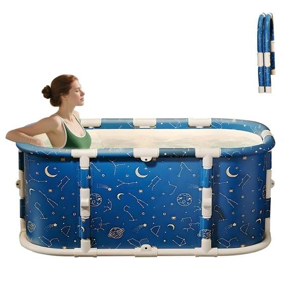 SLLINGLUO 45'' Portable Bathtub,Foldable Freestanding Bath Tub for Soaking,Shower, SPA Tub Adults Kids Hot Ice Bath, Space Blue