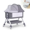 thumbnail image 1 of SLLINGLUO Baby Bassinet with Wheels, 5-Level Height Adjustable Folding Bedside Crib, Light Gray, 1 of 8