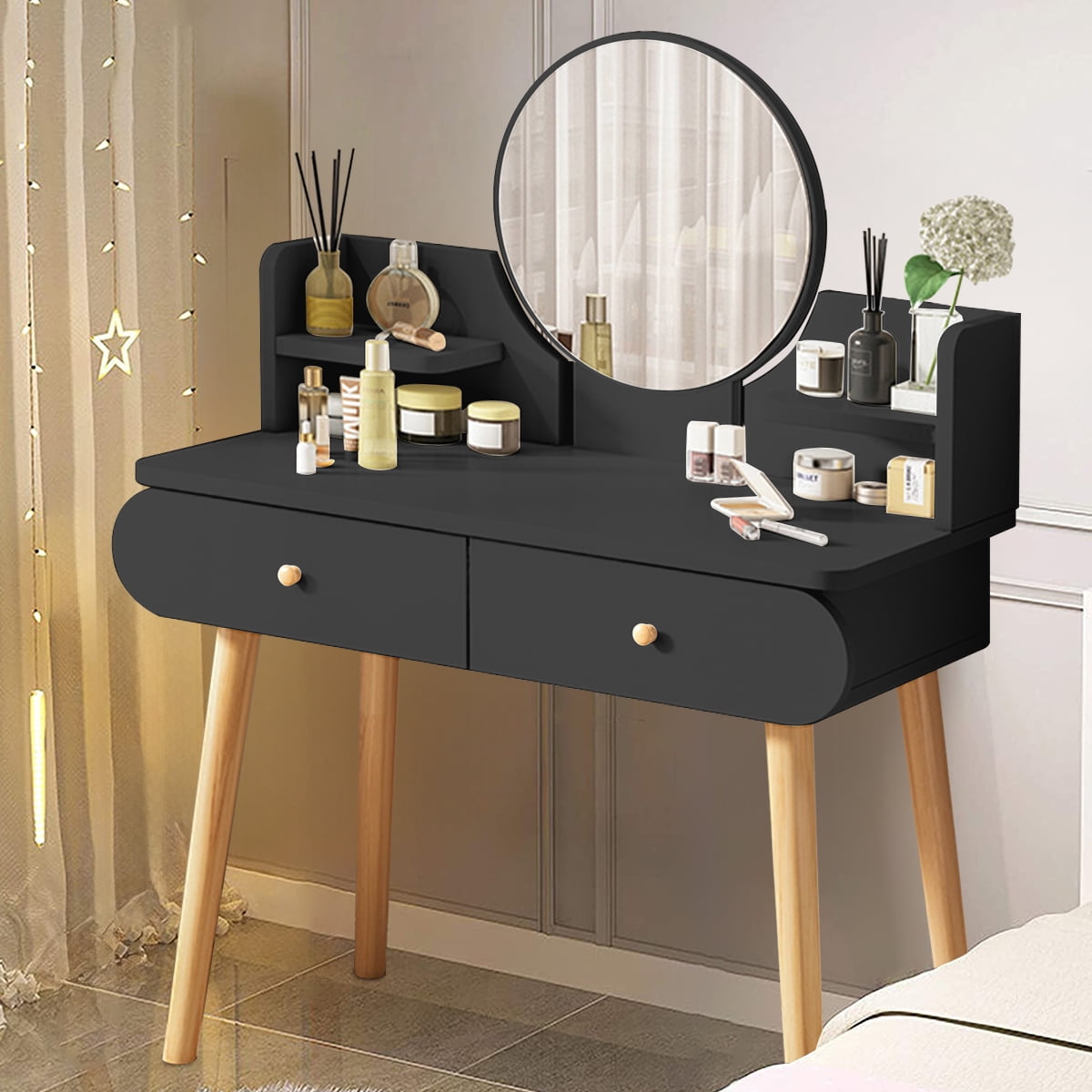 SLLINGLUO Black Vanity Table Set Modern Makeup Vanity Dressing Table with Mirror Without Stool Walmart