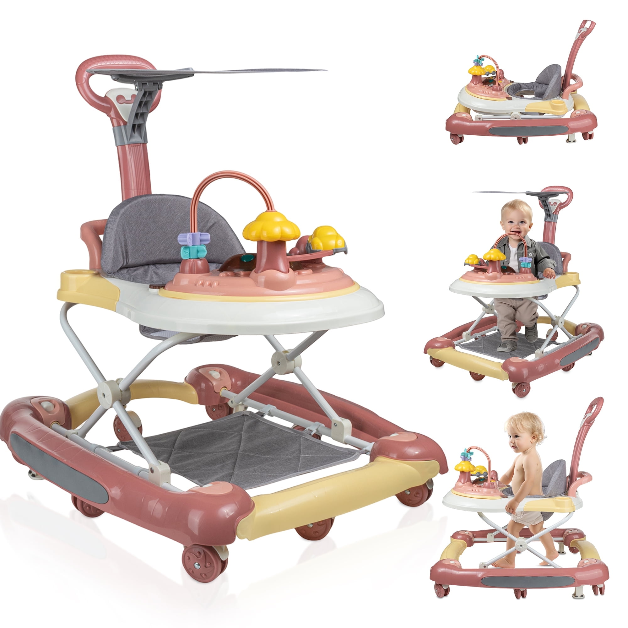 SLLINGLUO Music Lights Baby Walker for Boys and Girls, Infant Walker with Toys, Adjustable(Pink)