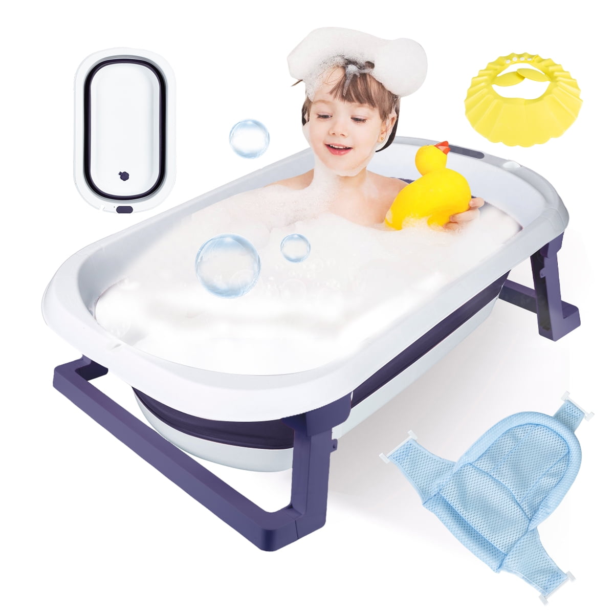 SLLINGLUO Non-Slip Folding Baby Bathtub with Antiskid Pad, Portable ...