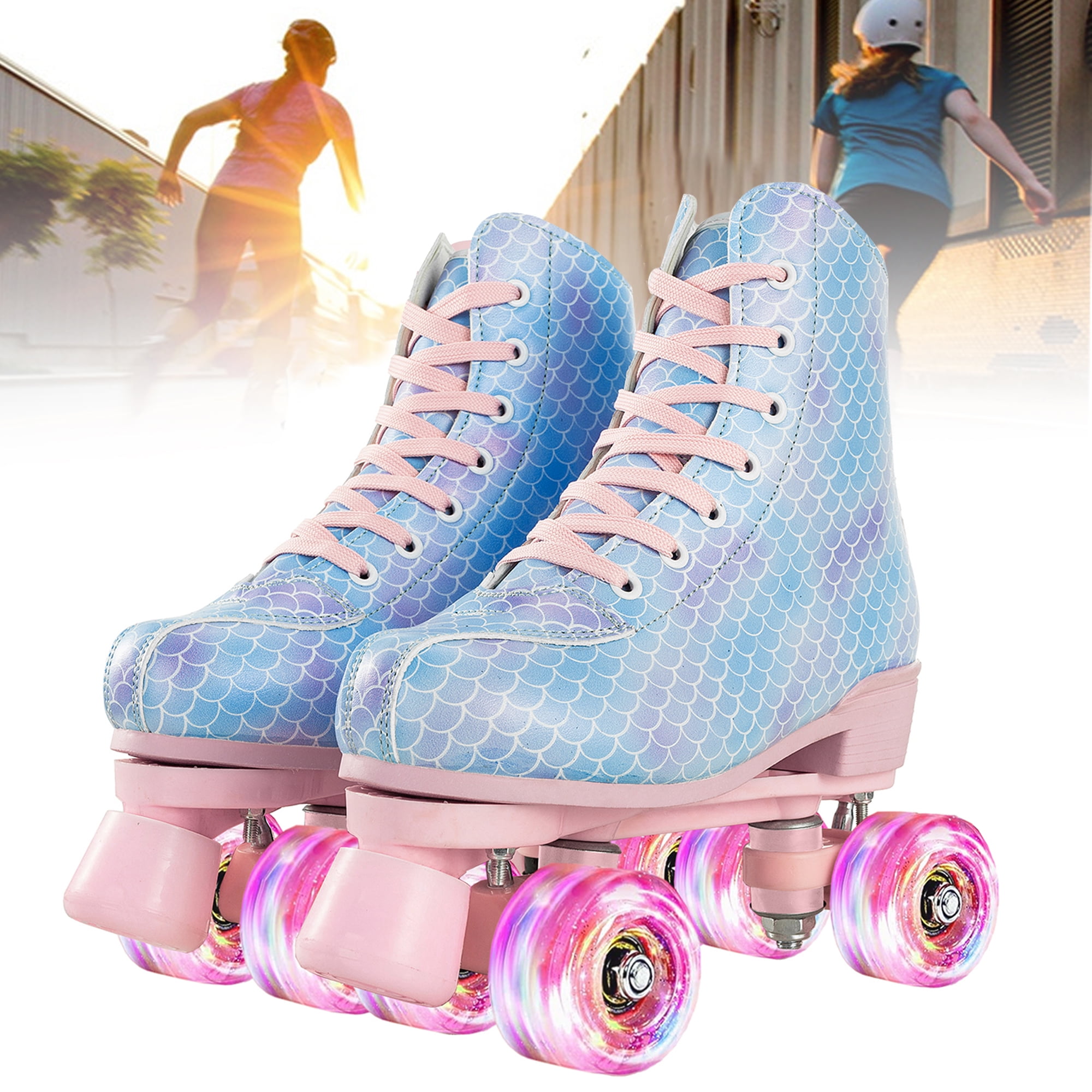 SLLINGLUO Roller Skate for Women, Classic Quad Roller Skates with Light up Wheels, Size 7