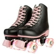 thumbnail image 1 of SLLINGLUO Roller Skates for Girls, High-Top Double Row Leather Quad Skates, Black & Pink, Youth 1, 1 of 11