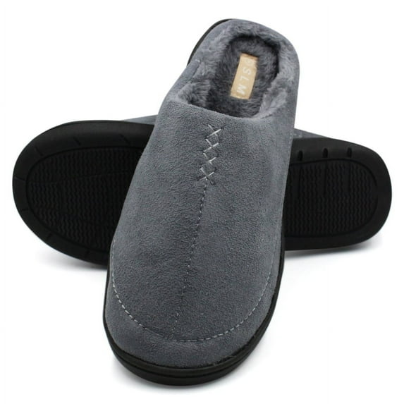 SLM Men's Bedroom Slippers Faux Fur Lined Non Skid House Shoes Warm
