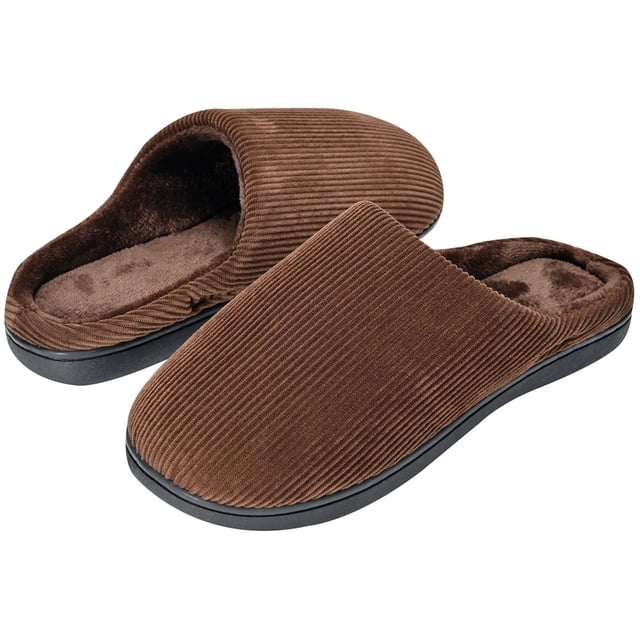 SLM Men's Bedroom Slippers Faux Fur Lined Non Skid House Shoes Warm
