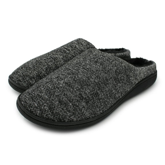 SLM Men's Bedroom Slippers Non Skid Faux Fur Lined House Shoe Slides