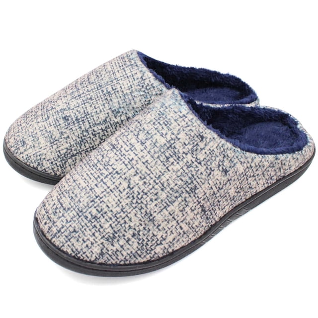 SLM Men's Bedroom Slippers Non Skid Faux Fur Lined House Shoe Slides ...