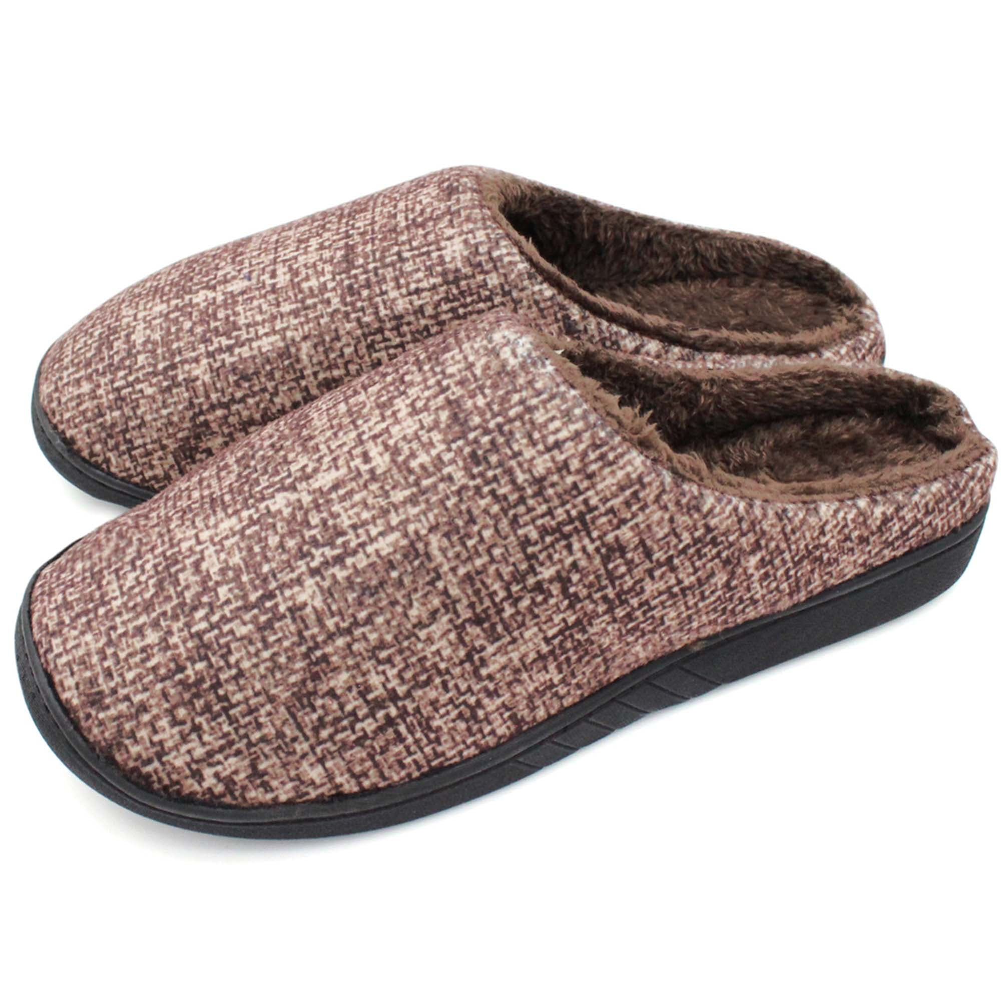SLM Men's Bedroom Slippers Non Skid Faux Fur Lined House Shoe Slides