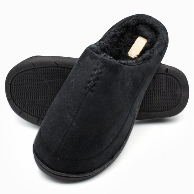 SLM Men's Bedroom Slippers Non Skid Fur Lined House Shoe Slides ...