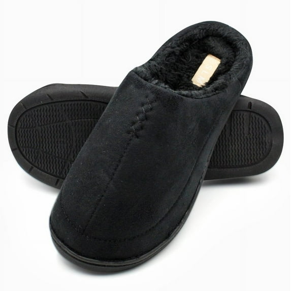 SLM Men's Bedroom Slippers Non Skid Fur Lined House Shoe Slides