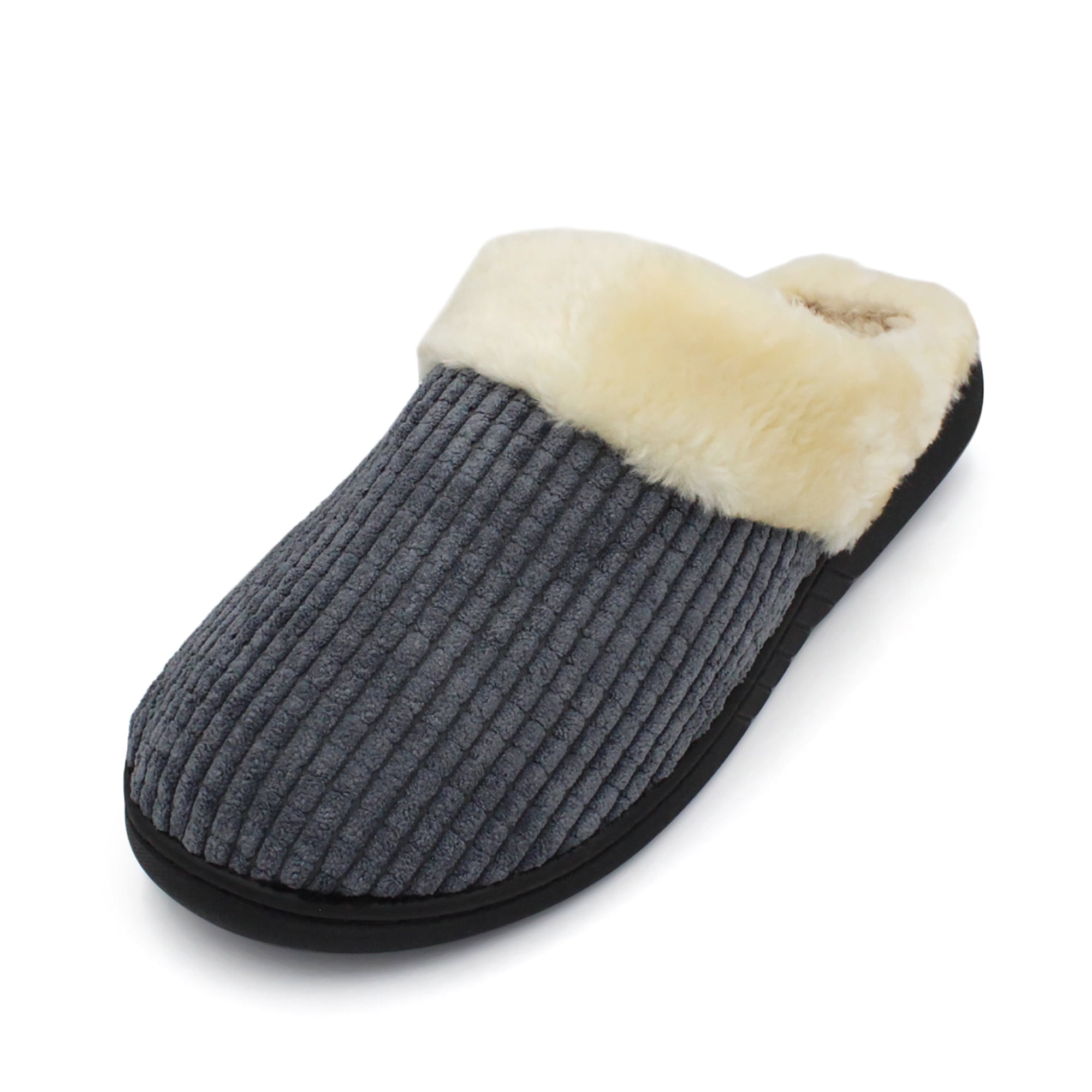 SLM Men's Bedroom Slippers Non Skid Fur Lined House Shoe Slides ...