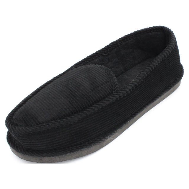 SLM Men's Corduroy Slippers Black Moccasin House Shoes Bedroom Slip On