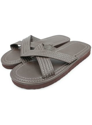 Design Brown Italian Leather Crossover Slippers with foreign sole