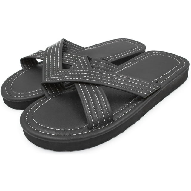 SLM Men's Flip Flop Criss-Cross Sandals Faux Leather Open Toe Shoes