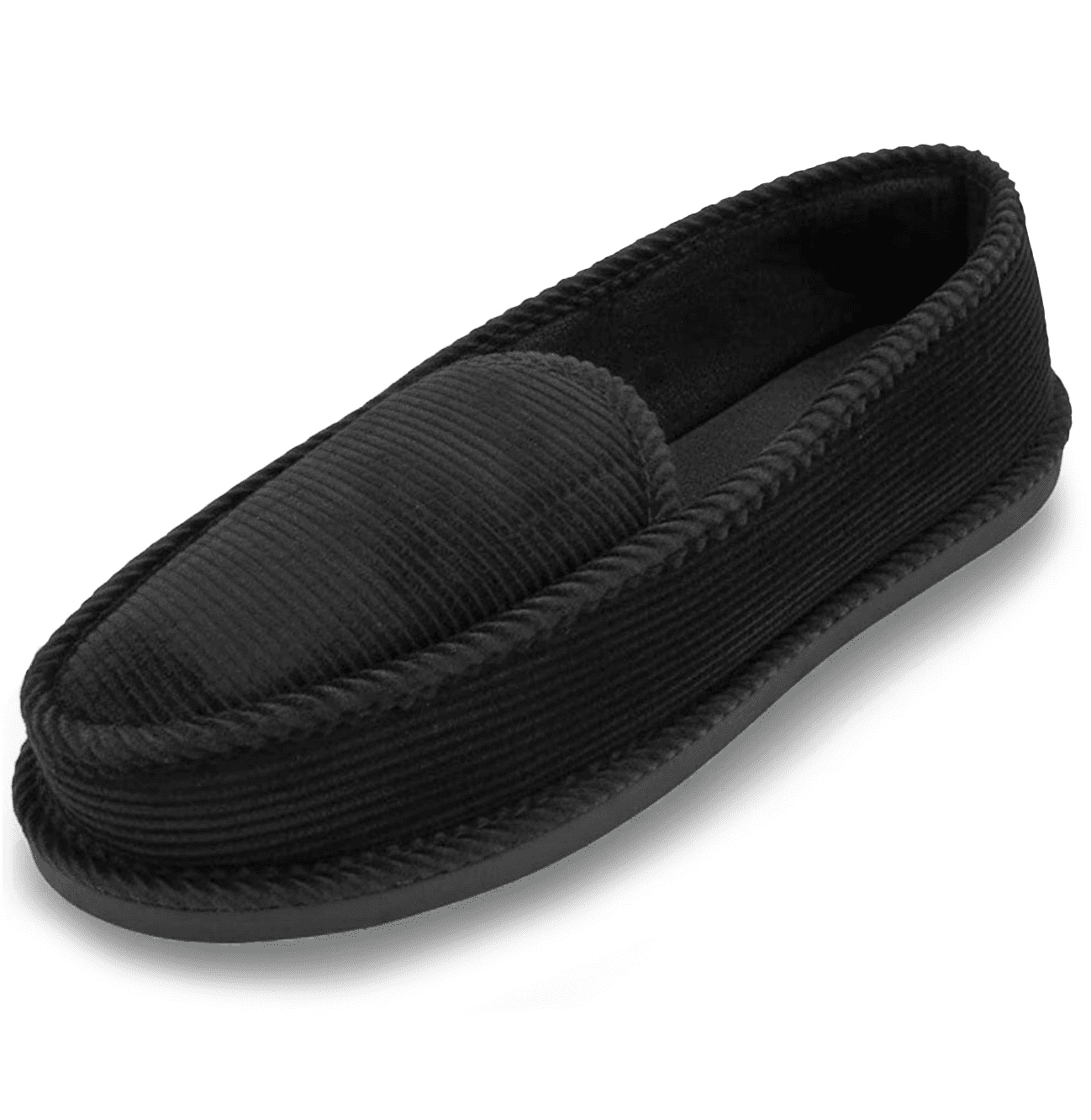 SLM Men's Warm Corduroy Moccasin Slippers, Black House Shoes