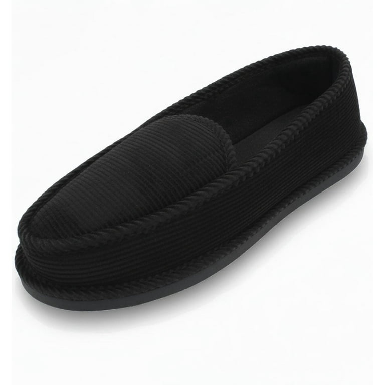 SLM Men's Black Corduroy Moccasin Slippers, Comfortable House