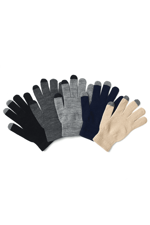 Men's Pair Warm Winter Knit Gloves Soft Stretch Full Finger Mittens