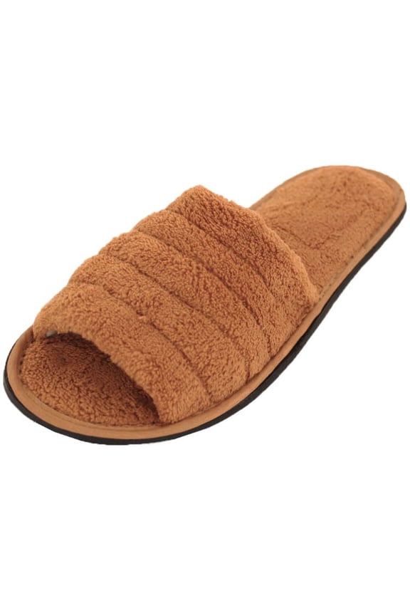 Men's Plush Terry Open Toe Slippers Indoor Slide Slip On