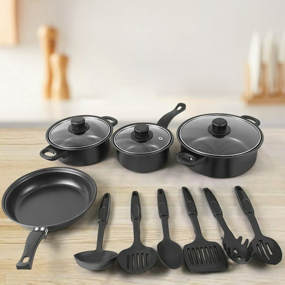SLMOTUAE Healthy Stone-Coated 13 Piece Cookware Set Non Toxic Pots Pans Spatulas for Home Cooking