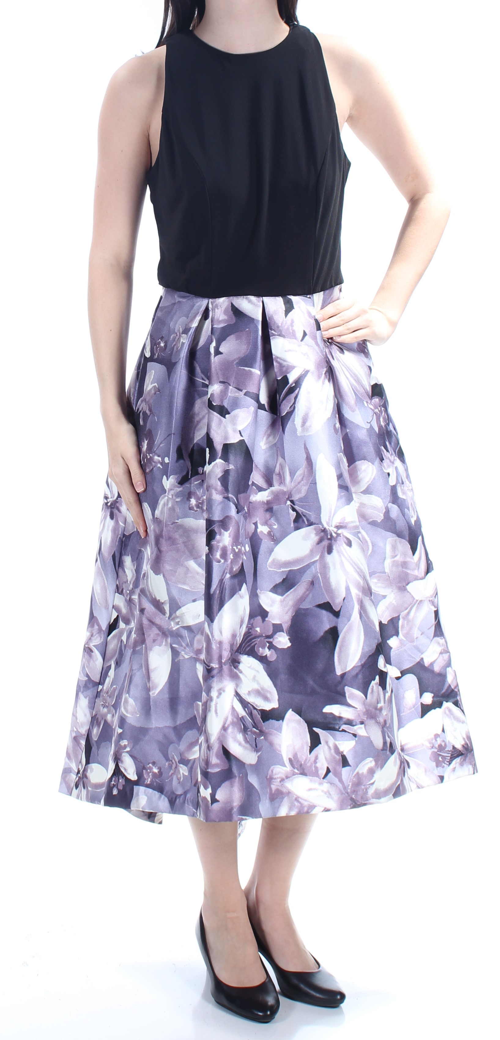 SLNY $119 Womens New 1432 Purple Floral Tea-Length Fit + Flare Dress 10 B+B - image 1 of 2