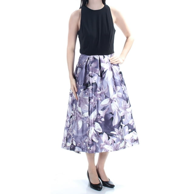 SLNY $119 Womens New 1432 Purple Floral Tea-Length Fit + Flare Dress 10 B+B
