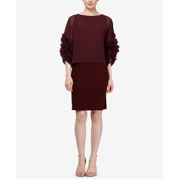 SLNY WOMENS PURPLE ROSETTE APPLIQUE 3/4 SLEEVE COCKTAIL DRESS SIZE 24W