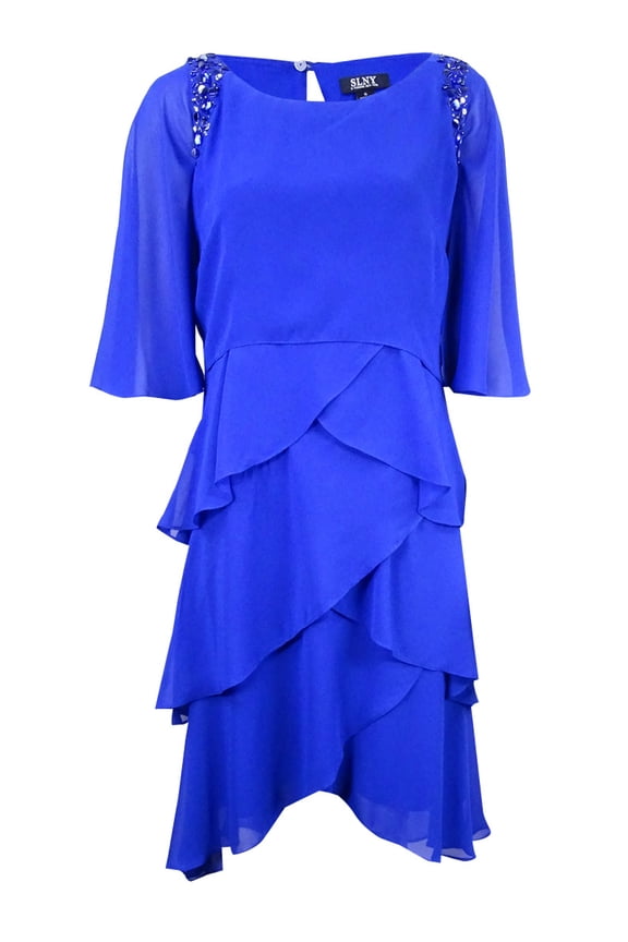 SLNY Women's Beaded Tiered Capelet Dress