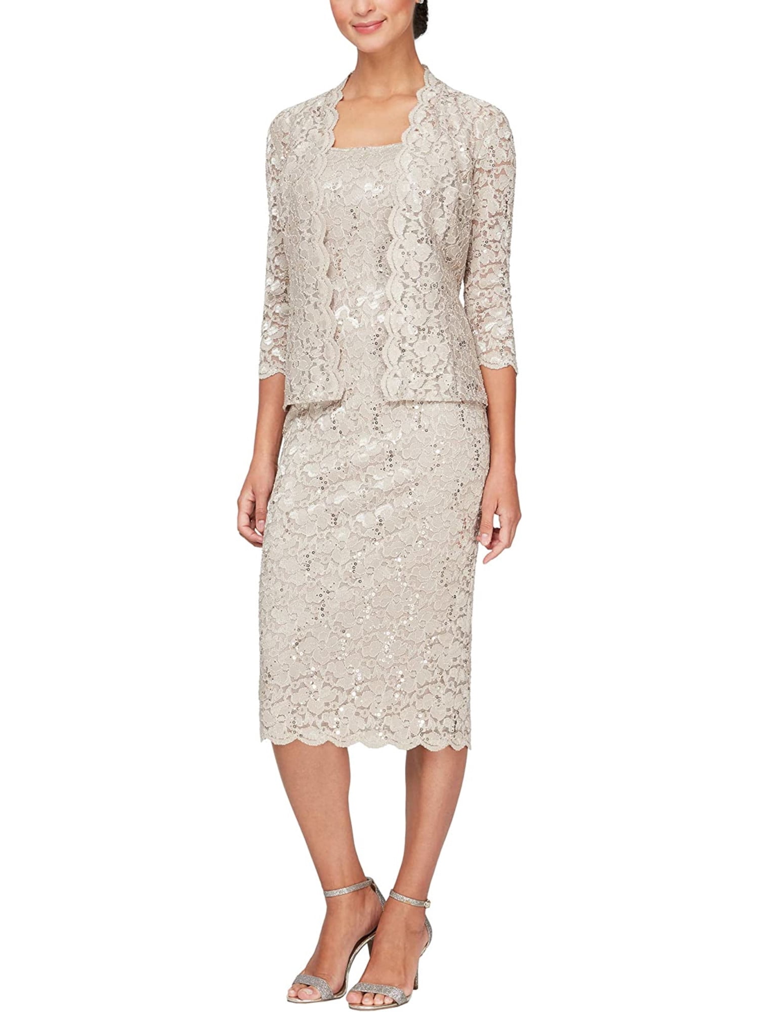chinese dress ladies Beige Beaded Lace Fitted Dress XXL