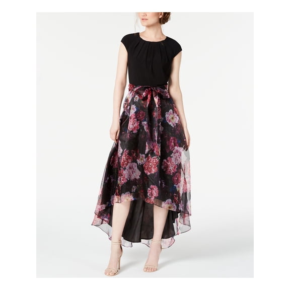 SLNY Womens Black Floral Short Sleeve Maxi Hi-Lo Party Dress Size: 18