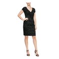 thumbnail image 1 of SLNY Womens Black Sequined Zippered Lined Cap Sleeve V Neck Above The Knee Party Sheath Dress 12, 1 of 2