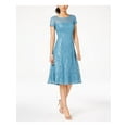 thumbnail image 1 of SLNY Womens Blue Sequined Lace Short Sleeve Jewel Neck Midi A-Line Party Dress 4, 1 of 3