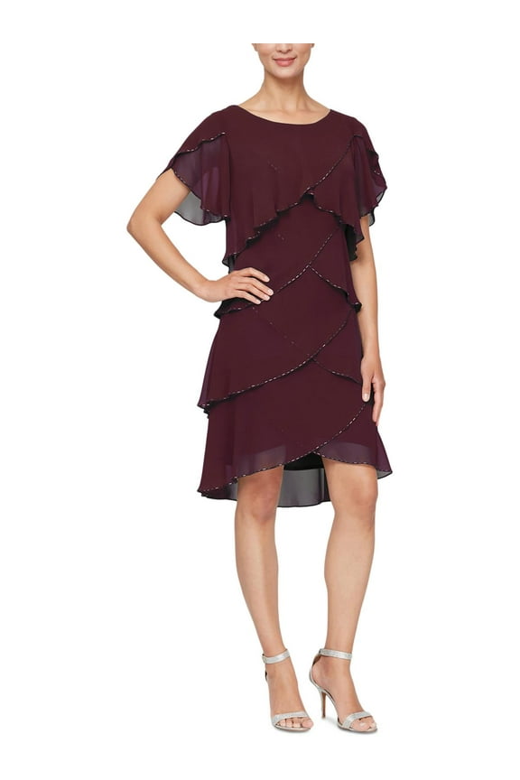 Women’s Chiffon Beaded Shift Dress, Flutter Sleeves, Cocktail Party Wear