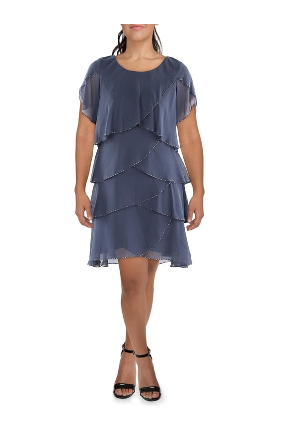 Womens Chiffon Beaded Shift Dress