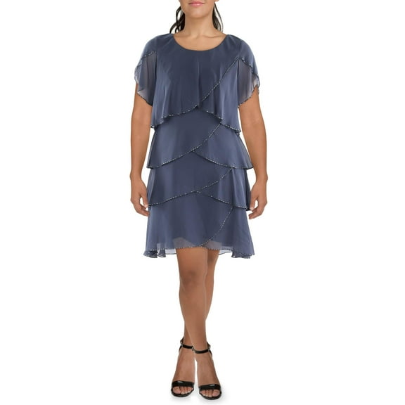 SLNY Womens Chiffon Beaded Shift Dress