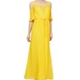 thumbnail image 1 of S.L. Fashions Womens Embroidered Maxi Cold Shoulder Dress, Yellow, 10, 1 of 1