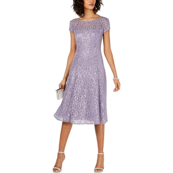 SLNY Womens Lace Sequined Midi Dress