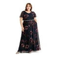 thumbnail image 1 of SLNY Womens Navy Embellished Pleated Floral Short Sleeve Cowl Neck Full-Length Evening Fit + Flare Dress Plus 22W, 1 of 3