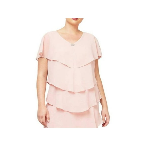 SLNY Womens Pink Embellished Sleeveless Jewel Neck Above The Knee Evening Ruffled Dress 8