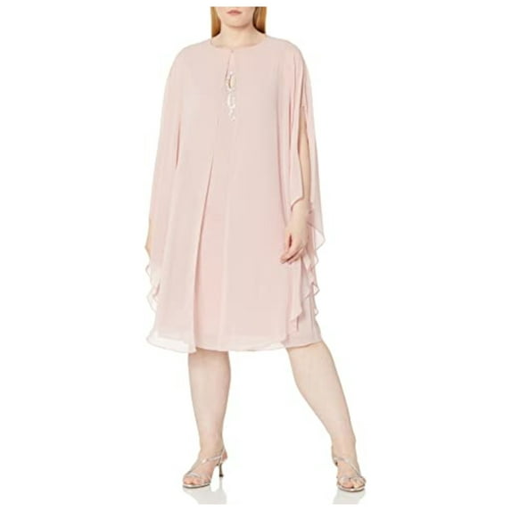 SLNY Womens Pink Sheer Front Hook Closure Flutter Sleeve Party Cape Top Plus 20W
