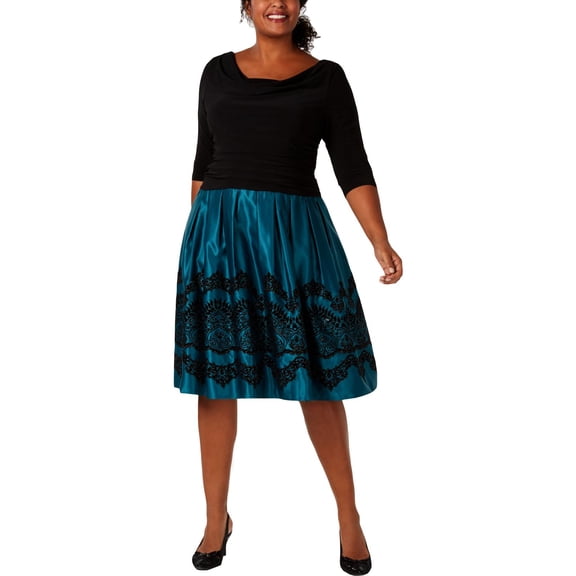 SLNY Womens Plus Crepe Embroidered Party Dress