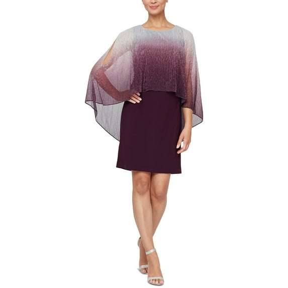 SLNY Womens Shimmer Cape Sleeves Sheath Dress