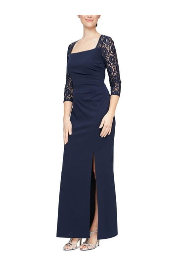 slny dresses navy blue Sweet Heart Navy Blue Satin Strapless Long Evening Prom Dresses, Custom High Slit Prom Dress, MR88076