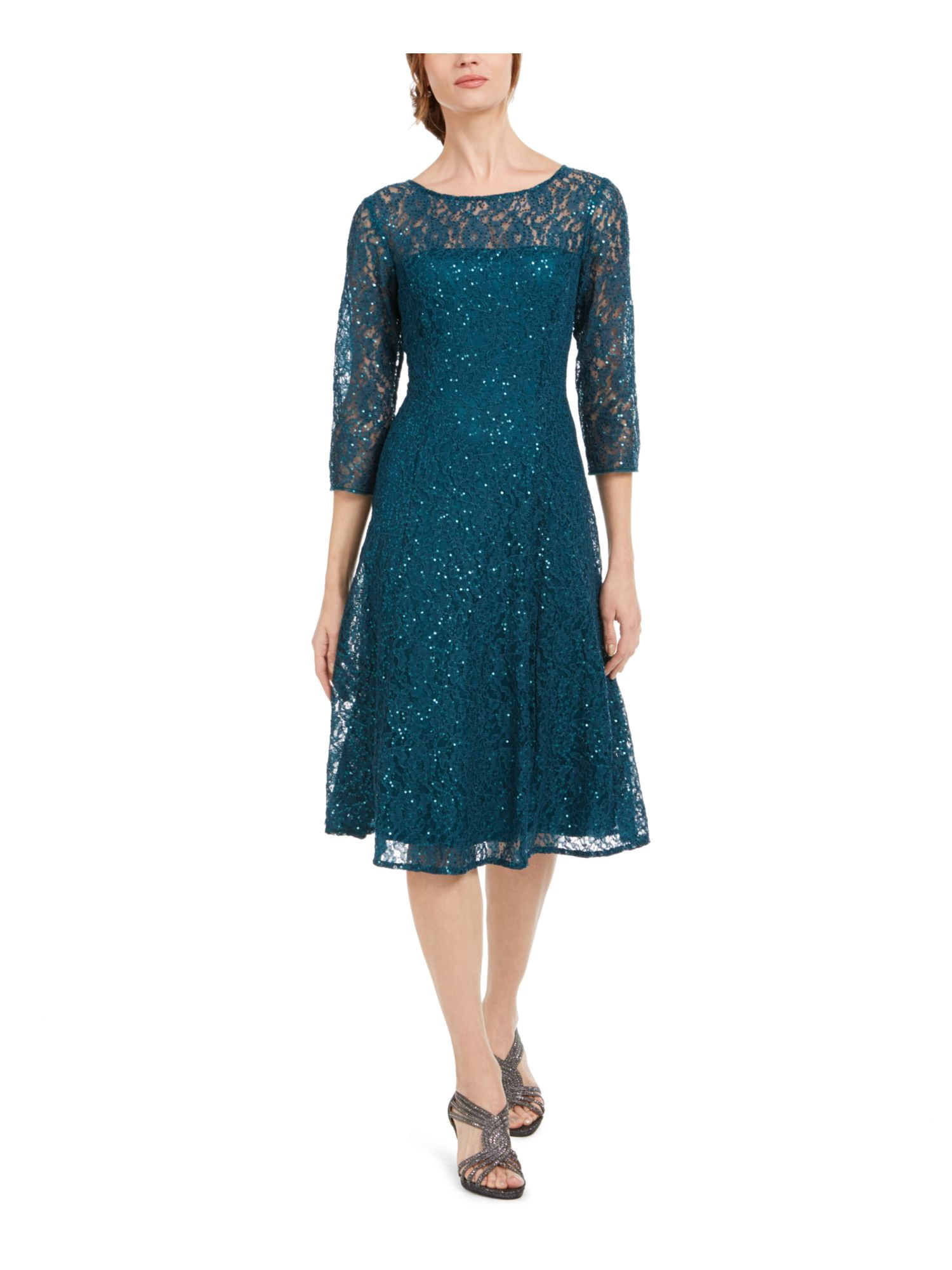 knee length dresses for ladies Brone Illusion Lace Cocktail Dress – Tadashi Shoji Official Online Boutique main image 1