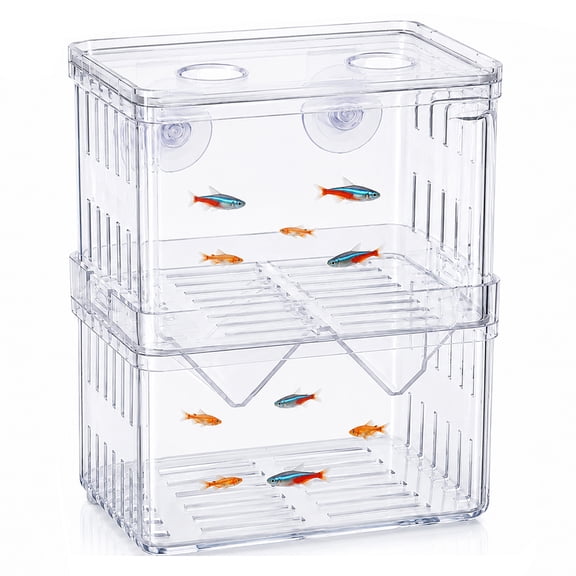 SLOCME Aquarium Breeding Box, Suction Cup 2-Chamber Clear Acrylic Fry Nursery for Guppies, Betta, Shrimp & Small Fish
