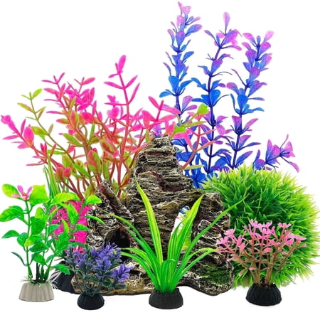 SLOCME Aquarium Plants & Rock Cave Decor Set – 8 pcs Colorful Artificial Plants & Cave Ornaments, 3–8.5 in Plastic Fish Tank Decorations for Betta price history and forecast - SLOCME