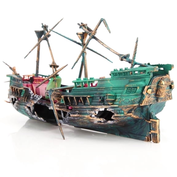 SLOCME Aquarium Shipwreck Bubble Decoration Air Pump Driven Sunken Ship Ornament for Fish Tanks10"